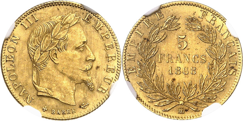 FRANCE
Second Empire / Napoléon III (1852-1870). 5 francs tête laurée 1868, BB,...