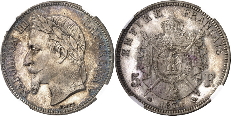 FRANCE
Second Empire / Napoléon III (1852-1870). 5 francs tête laurée, Flan bru...
