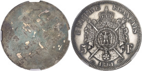 FRANCE
Second Empire / Napoléon III (1852-1870). Épreuve uniface de revers de 5 francs tête laurée, en bronze-argenté, Flan bruni (PROOF) 1861, Paris...