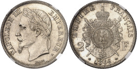 FRANCE
Second Empire / Napoléon III (1852-1870). 2 francs tête laurée 1866, A, Paris.
NGC MS 64 (5790006-103).
Av. NAPOLEON III EMPEREUR (atelier)....