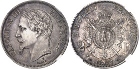 FRANCE
Second Empire / Napoléon III (1852-1870). Essai de 2 francs tête laurée, au double différent ancre, Flan bruni (PROOF) 1862, E, Paris.
NGC PF...