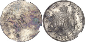 FRANCE
Second Empire / Napoléon III (1852-1870). Épreuve uniface de revers de 2 francs tête laurée, en bronze argenté 1868, Paris.
NGC MS 63 (588333...