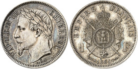 FRANCE
Second Empire / Napoléon III (1852-1870). Essai de 1 franc tête laurée, 835 M[illièmes], tranche lisse, Flan bruni (PROOF) 1861, E, Paris.
NG...