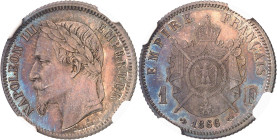 FRANCE
Second Empire / Napoléon III (1852-1870). Essai de 1 franc tête laurée, tranche cannelée, Flan bruni (PROOF) 1866, E, Paris.
NGC PF 66 (20395...