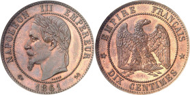FRANCE
Second Empire / Napoléon III (1852-1870). Essai de dix centimes tête laurée 1861, [B, Rouen].
NGC MS 64 (330443-008).
Av. NAPOLEON III EMPER...