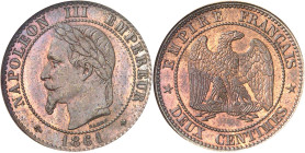 FRANCE
Second Empire / Napoléon III (1852-1870). Essai de deux centimes tête laurée 1861, [B, Rouen].
NGC MS 64 (330443-006).
Av. NAPOLEON III EMPE...