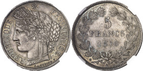 FRANCE
Gouvernement de Défense Nationale (1870-1871). 5 francs Cérès sans légende 1870, A, Paris.
NGC MS 64 (6389235-043).
Av. RÉPUBLIQUE FRANÇAISE...