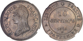 FRANCE
Gouvernement de Défense Nationale (1870-1871). Épreuve de 10 centimes au type Dupré, sans signature 1870/1, BB, Strasbourg.
NGC MS 64 BN (578...