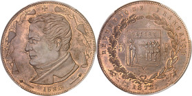 FRANCE
IIIe République (1870-1940). Essai de 5 francs Thiers en bronze 1872, Bruxelles (Würden) ?
PCGS SP64RB (36321327).
Av. Buste de Thiers à gau...