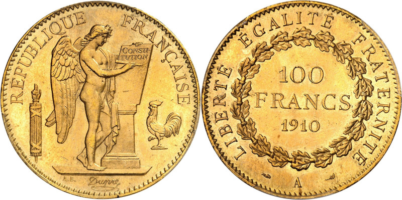 FRANCE
IIIe République (1870-1940). 100 francs Génie 1910, A, Paris.
PCGS MS65...