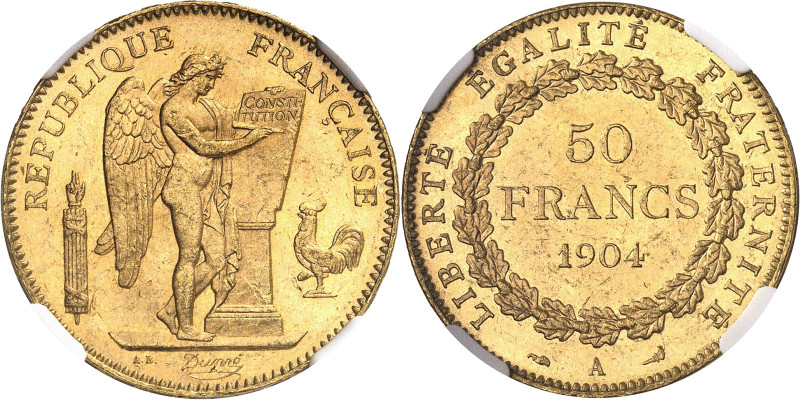 FRANCE
IIIe République (1870-1940). 50 francs Génie 1904, A, Paris.
NGC MS 63 ...