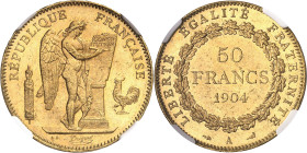 FRANCE
IIIe République (1870-1940). 50 francs Génie 1904, A, Paris.
NGC MS 63 (6389235-041).
Av. RÉPUBLIQUE FRANÇAISE. Génie ailé de la République ...