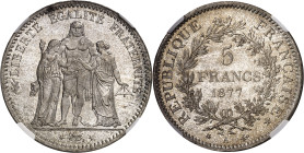 FRANCE
IIIe République (1870-1940). 5 francs Hercule 1877, A, Paris.
NGC MS 67 (5790006-079).
Av. LIBERTÉ ÉGALITÉ FRATERNITÉ. Hercule entre la Libe...