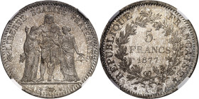 FRANCE
IIIe République (1870-1940). 5 francs Hercule 1877, A, Paris.
NGC MS 66+ (5790006-077).
Av. LIBERTÉ ÉGALITÉ FRATERNITÉ. Hercule entre la Lib...