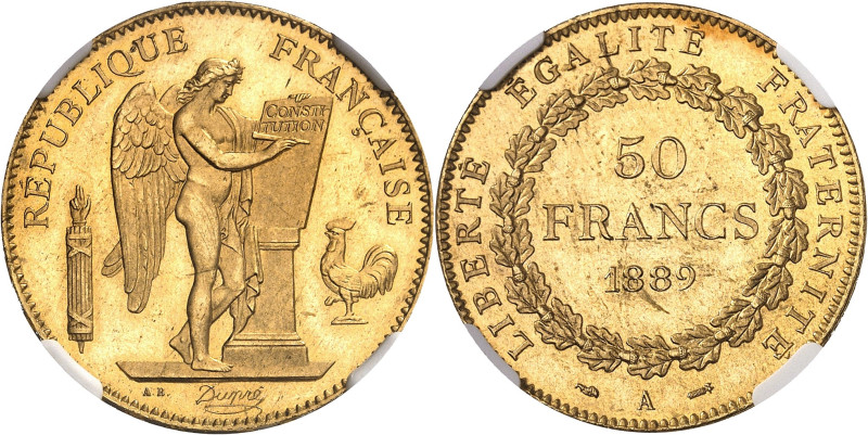 FRANCE
IIIe République (1870-1940). 50 francs Génie, Flan bruni (PROOF) 1889, A...