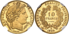 FRANCE
IIIe République (1870-1940). 10 francs Cérès, Flan bruni (PROOF) 1889, A, Paris [SOUS FACULTÉ DE RÉUNION].
NGC PF 67 CAMEO (5790014-011).
Av...