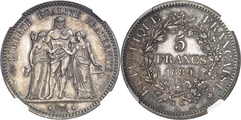 FRANCE
IIIe République (1870-1940). 5 francs Hercule, Flan bruni (PROOF) 1889, ...