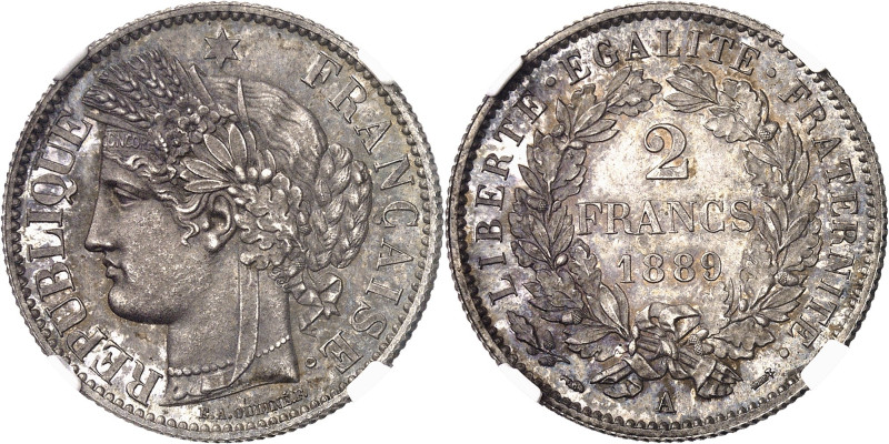 FRANCE
IIIe République (1870-1940). 2 francs Cérès, Flan bruni (PROOF) 1889, A,...