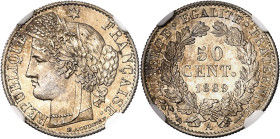 FRANCE
IIIe République (1870-1940). 50 centimes Cérès, Flan bruni (PROOF) 1889, A, Paris [SOUS FACULTÉ DE RÉUNION].
NGC PF 67 (5790014-006).
Av. RÉ...