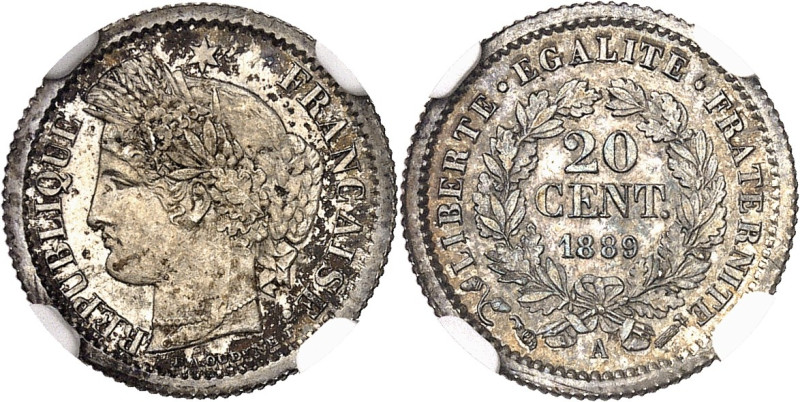 FRANCE
IIIe République (1870-1940). 20 centimes Cérès, Flan bruni (PROOF) 1889,...