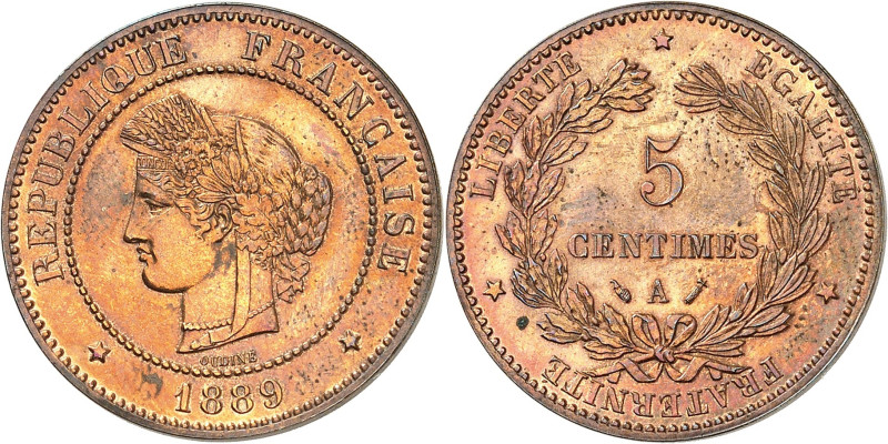 FRANCE
IIIe République (1870-1940). 5 centimes Cérès 1889, A, Paris [SOUS FACUL...