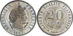 FRANCE
IIIe République (1870-1940). Essai icosagonal de 20 centimes en maillechort d’après Merley, 2e type 1887, A, Paris.
PCGS MS67 (9785783).
Av....