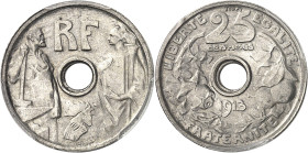 FRANCE
IIIe République (1870-1940). Essai de 25 centimes par Prouvé, petit module 1913, Paris.
PCGS SP67 (34154402).
Av. Autour du trou central : R...