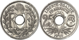 FRANCE
IIIe République (1870-1940). Essai de 25 centimes Lindauer, grand module, en nickel 1916, Paris.
PCGS SP68 (31686491).
Av. RF autour du trou...
