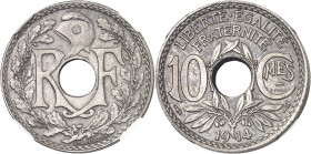 FRANCE
IIIe République (1870-1940). Essai-piéfort de 10 centimes Lindauer en nickel 1914, Paris.
NGC MS 62 (5883333-013).
Av. RF autour du trou cen...