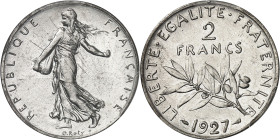FRANCE
IIIe République (1870-1940). Essai-piéfort de 2 francs Semeuse 1927, Paris.
PCGS SP61 (44031012).
Av. REPUBLIQUE FRANÇAISE. La Semeuse à gau...