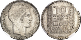FRANCE
IIIe République (1870-1940). Essai de 10 francs Turin, type adopté 1929, Paris.
NGC MS 65 (Maz.2552A, sic!) (6389235-018).
Av. REPUBLIQUE FR...