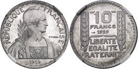 FRANCE
IIIe République (1870-1940). Essai de 10 francs Turin hybride en aluminium 1929-1939, Paris.
NGC MS 67 (5788889-029).
Av. REPUBLIQUE FRANÇAI...