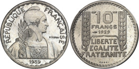 FRANCE
IIIe République (1870-1940). Essai de 10 francs Turin hybride 25 mm et poids 8 g 1929-1939, Paris.
PCGS SP65 (84672670).
Av. REPUBLIQUE FRAN...