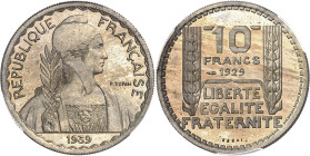 FRANCE
IIIe République (1870-1940). Essai de 10 francs Turin hybride 25 mm et poids 6 g 1929-1939, Paris.
PCGS SP65 (84672673).
Av. REPUBLIQUE FRAN...