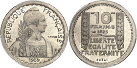 FRANCE
IIIe République (1870-1940). Essai de 10 francs Turin hybride 21 mm et poids 3,5 g 1929-1939, Paris.
PCGS SP66 (84672676).
Av. REPUBLIQUE FR...
