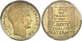 FRANCE
IIIe République (1870-1940). Essai de 5 francs Turin en cupro-aluminium 1929, Paris.
PCGS SP 65 (83754287).
Av. REPUBLIQUE FRANÇAISE. Tête d...