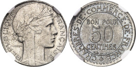 FRANCE
IIIe République (1870-1940). Épreuve hybride Morlon/Domard de 50 centimes en cupro-nickel ND (1930), Paris.
NGC MS 65 (6389235-073).
Av. REP...