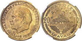 FRANCE
État Français (1940-1944). Essai-piéfort de 20 francs Pétain, en bronze-aluminium, par G. Simon 1941, Paris.
NGC MS 62 (6389235-077).
Av. MA...