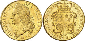 GRANDE-BRETAGNE
Georges II (1727-1760). 5 guinées LIMA, tête âgée 1746, Londres.
Av. GEORGIUS. II. DEI. GRATIA. Tête laurée à gauche ; au-dessous LI...