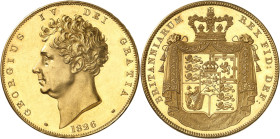 GRANDE-BRETAGNE
Georges IV (1820-1830). 5 livres (5 pounds), Flan bruni (PROOF) 1826, Londres.
Av. GEORGIUS IV DEI GRATIA. Buste à gauche de Georges...