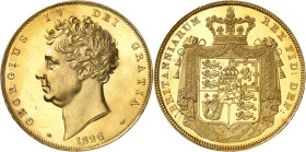 GRANDE-BRETAGNE
Georges IV (1820-1830). 5 livres (5 pounds), Flan bruni (PROOF) 1826, Londres.
Av. GEORGIUS IV DEI GRATIA. Buste à gauche de Georges...