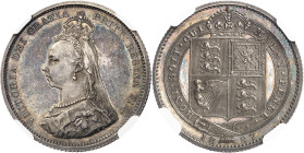 GRANDE-BRETAGNE
Victoria (1837-1901). Shilling, jubilé de la Reine, Flan bruni (PROOF) 1887, Londres.
NGC PF 62 (5790102-003).
Av. VICTORIA DEI GRA...