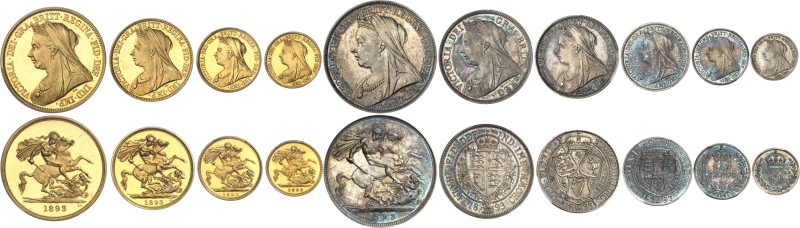 GRANDE-BRETAGNE
Victoria (1837-1901). Ensemble de 10 monnaies, de la 5 livres a...