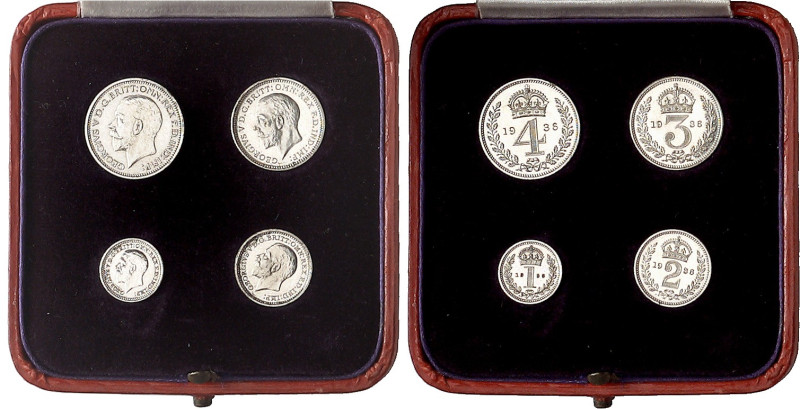 GRANDE-BRETAGNE
Georges V (1910-1936). Maundy Set avec 4 monnaies, 4, 3, 2 et 1...