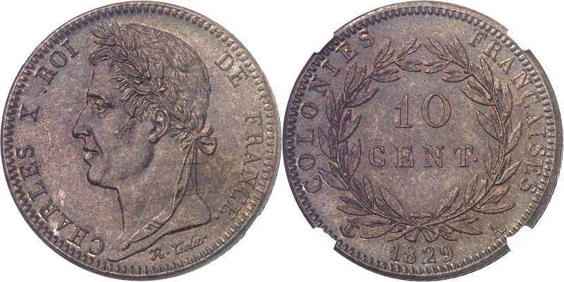 GUYANE
Charles X (1824-1830). 10 centimes des colonies françaises 1829, A, Pari...