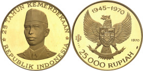 INDONÉSIE
République (1949- ). 25000 roupies, 25e anniversaire de l’indépendance, #837, Flan bruni (PROOF) 1970.
NGC PF 62 ULTRA CAMEO (5788890-060)...
