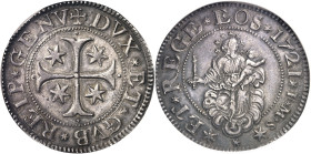 ITALIE
Gênes, République (1528-1797). Demi-écu de flan large 1721 FMS, Gênes.
NGC AU 58 (5784520-018).
Av. + DVX* ET* GVB* REIP* GENV. Croix pattée...