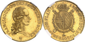 ITALIE
Lombardie-Vénétie, François II d’Habsbourg-Lorraine (1798-1805). Souverain 1800, M, Milan.
NGC MS 63 (6389234-077).
Av. FRANCISC. II. D. G. ...