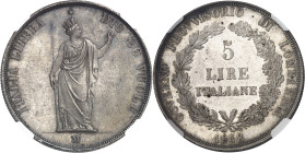 ITALIE
Lombardie, Gouvernement provisoire de (1848). 5 lire, rameaux courts 1848, M, Milan.
NGC MS 64 (6141355-018).
Av. GOVERNO PROVVISORIO DI LOM...