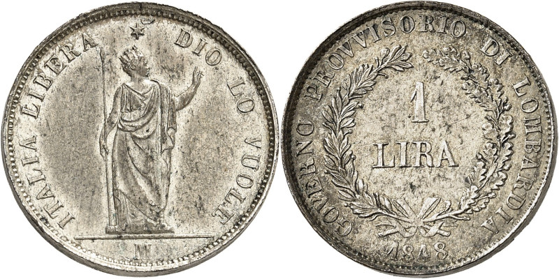 ITALIE
Lombardie, Gouvernement provisoire de (1848). Essai de 1 lira en étain a...